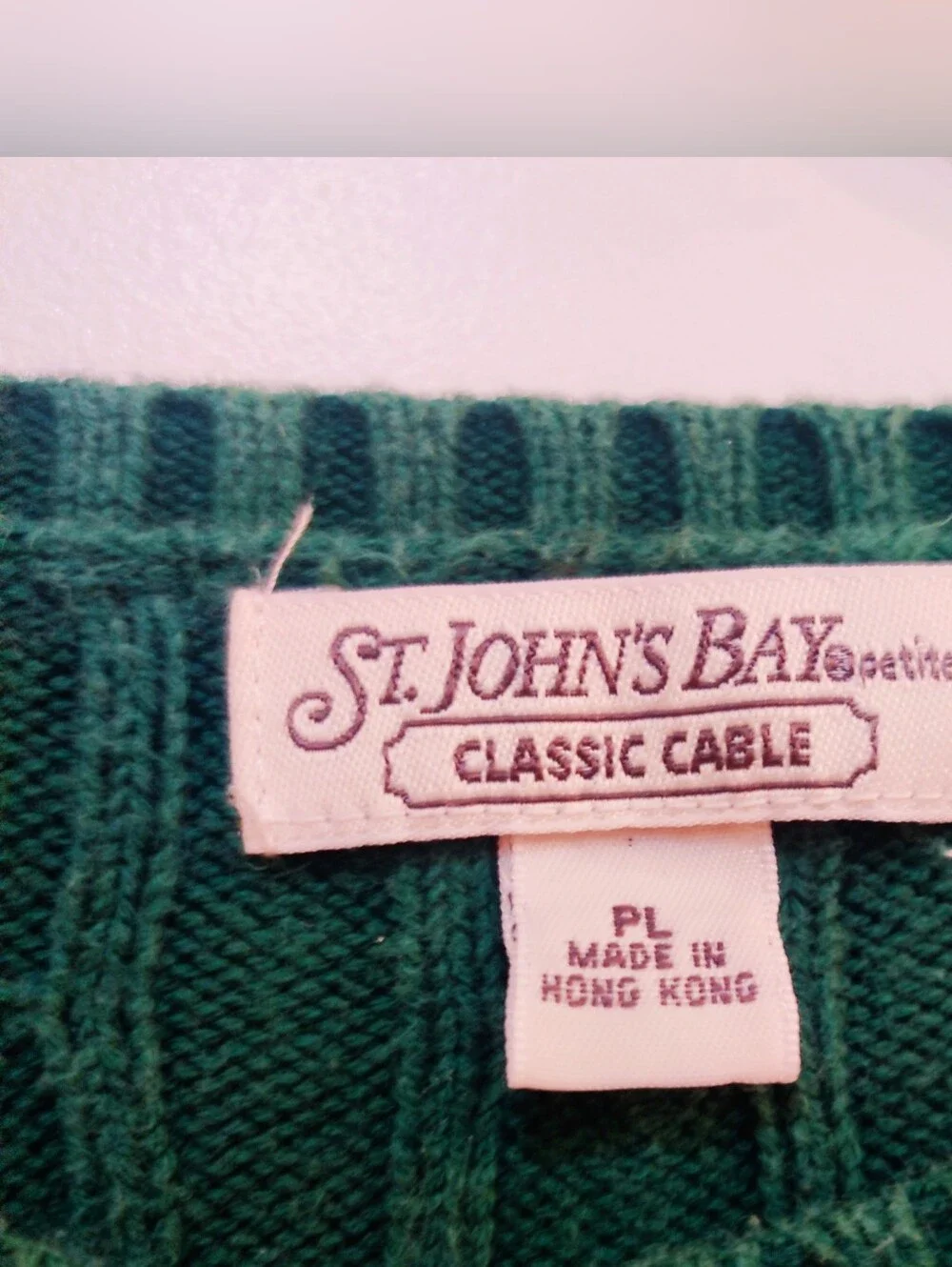 St. John's Bay Sweater Classic Cable Petite Large Green